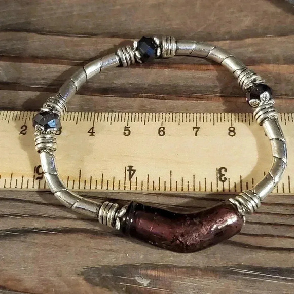 Handcrafted Edgy Silver Purple Lavender Bracelet - Picture 6 of 6